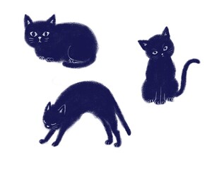 クレヨン　ねこ　のび　座る