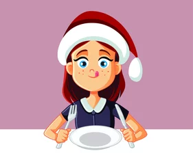 Fotobehang Hungry Girl Ready to Eat at Christmas Dinner © nicoletaionescu