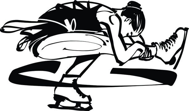 black and white skater on ice clip art preview