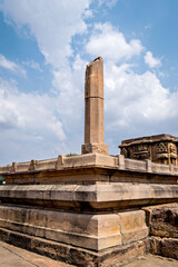 Stone pillar in front of Sanganeshwara temple in Pattadakal complex, Karnatataka, India.