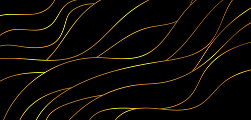 Dark black background decor with gold line curve.  Abstract texture. Wave line pattern. Dark texture decor for wallpaper, backdrop for your graphic. Elegant style. Vector illustration.