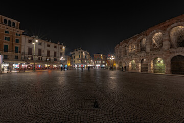 VERONA, ITALY - Jan 25, 2020: Bra Square in Verona with Arena