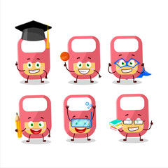 School student of pink baby appron cartoon character with various expressions