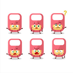 Cartoon character of pink baby appron with what expression