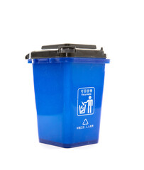 Blue recyclable trash can in garbage sorting