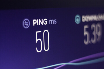 SAN JOSE ITURBIDE, MEXICO - Jul 02, 2020: Ping result of internet Speedtest