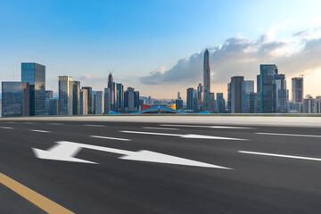 Urban skyline and empty driveway in Shenzhen, Guangdong, China