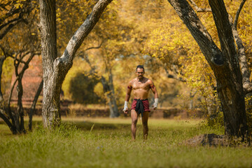 Fototapeta premium Martial arts of Muay Thai,Thai Boxing, Muay Thai original Thai boxing of Ayutthaya