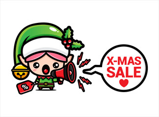 Fototapeta premium cute fairy character wearing santa costume using megaphone
