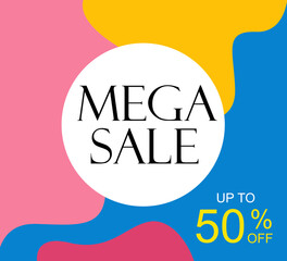 Mega Sale up to 50% off Shop Now Label Tag Vector Template Design Illustration