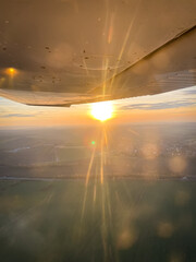 Beautiful aerial view of countryside during sunset