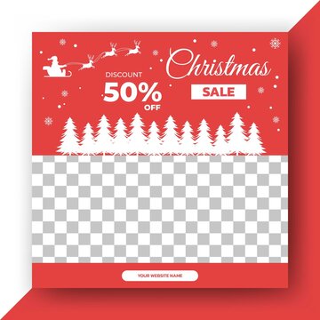 Editable square banner design template. Christmas sale social media template . Flat design vector with photo collage. Usable for social media, banner and web internet ads.