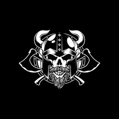 vintage retro badass viking skull warrior black and white vector illustration