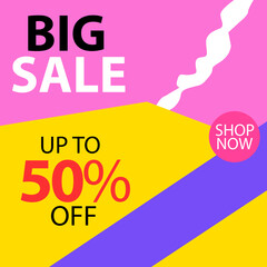 Big Sale up to 50% off Shop Now Label Tag Vector Template Design Illustration