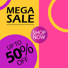 Mega Sale up to 50% off Shop Now Label Tag Vector Template Design Illustration