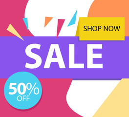 Sale up to 50% off Shop Now Label Tag Vector Template Design Illustration
