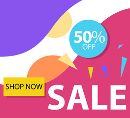 Sale up to 50% off Shop Now Label Tag Vector Template Design Illustration