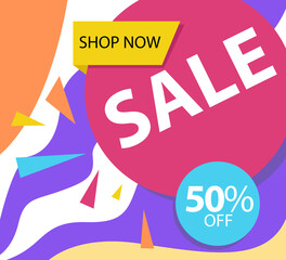 Sale up to 50% off Shop Now Label Tag Vector Template Design Illustration
