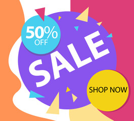 Sale up to 50% off Shop Now Label Tag Vector Template Design Illustration