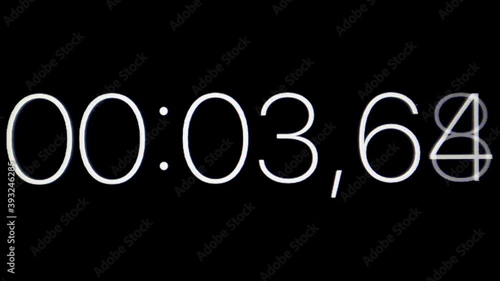 Poster clock with white numbers on black background. digital timer starting 0 to 42 seconds