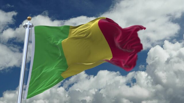 4k looping flag of Mali with flagpole waving in wind;timelapse rolling clouds background.A fully digital rendering.