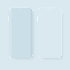 Two trendy mobile phone template with blank screen for design app or presentation. Vector mockup.