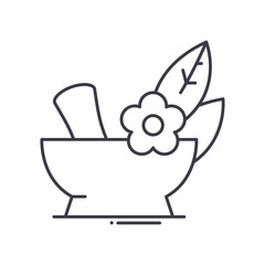 Spa mortar and pestle icon, linear isolated illustration, thin line vector, web design sign, outline concept symbol with editable stroke on white background.