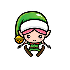 cute fairy character wearing santa costume is skiing
