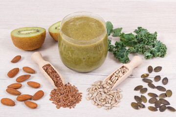 Freshly blended coctail from fruits and vegetables. Healthy dessert containing vitamins and minerals