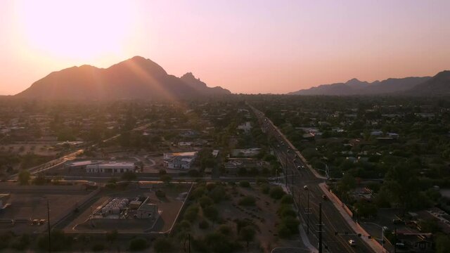 Scottsdale, Arizona view of Camelback Mountain at sunset.