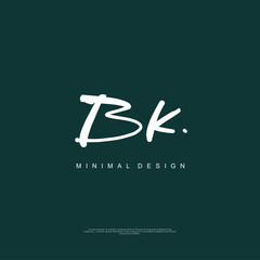 BK Initial handwriting or handwritten logo for identity. Logo with signature and hand drawn style.