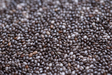 Macro photo of the chia seeds. View from above.