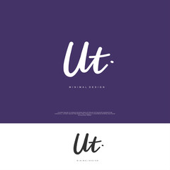 UT Initial handwriting or handwritten logo for identity. Logo with signature and hand drawn style.