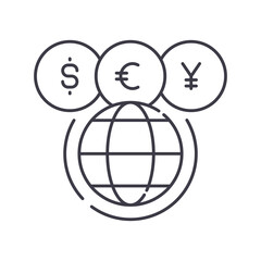 World markets icon, linear isolated illustration, thin line vector, web design sign, outline concept symbol with editable stroke on white background.