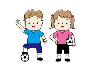 サッカーのユニフォームを着てボールを抱えた子供たち