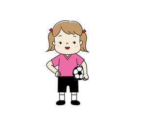 サッカーのユニフォームを着てボールを持った女の子