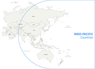 Indo-Pacific country map. RCEP countries vector map.