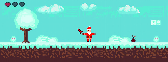 pixel game new year santa claus. Vector