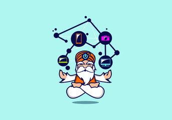 modern tech bearded gadget guru cartoon mascot vector illustration