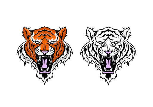 isolated angry tiger head 2 color option vector illustration