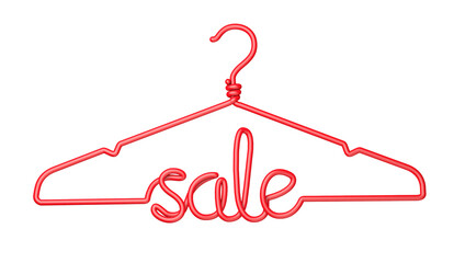 Red clothes hanger with SALE inscription isolated on white background. 3d render