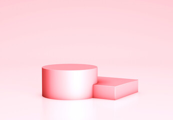 Empty podium, product shelf template. Pink cylinder, cube and background. 3d render