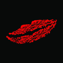 Abstract red lips on black background, sign for design, vector illustration