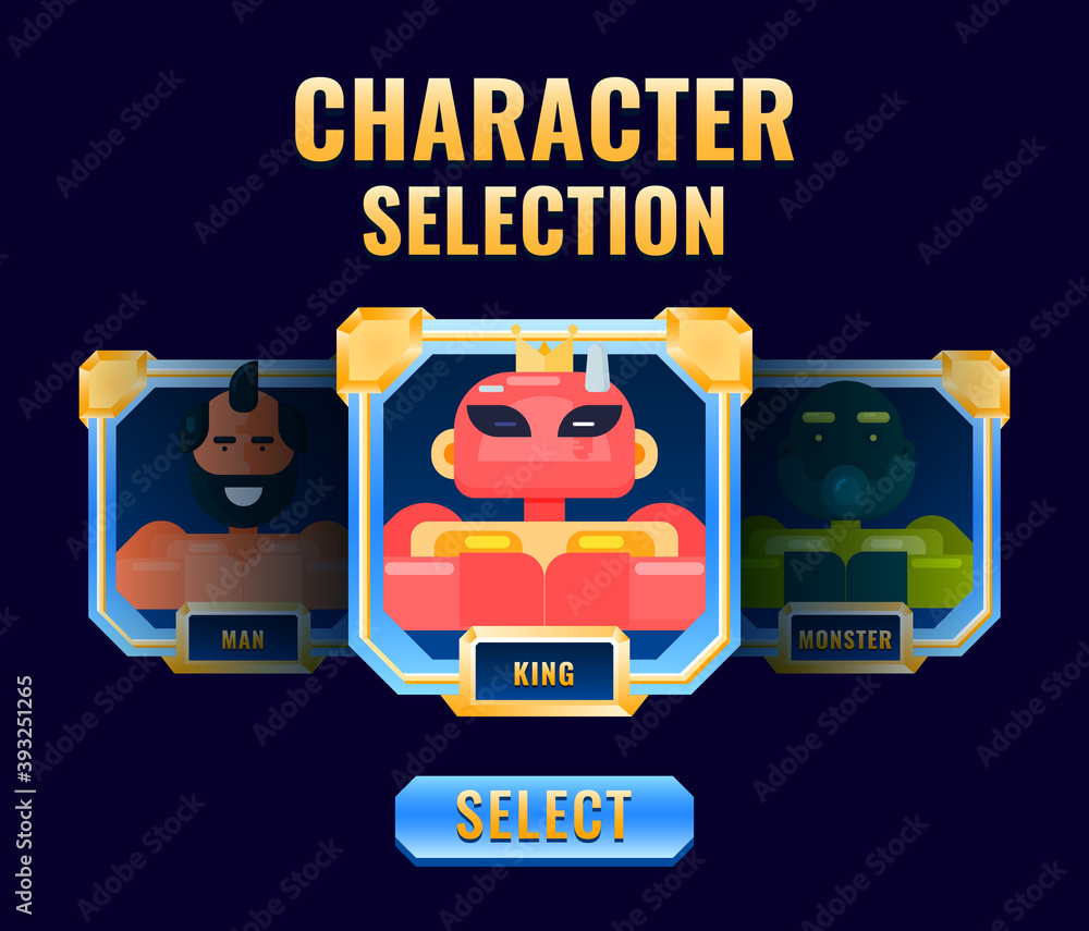 Aufkleber golden diamond character selection pop up interface perfect for 2d gui asset elements vector illustr