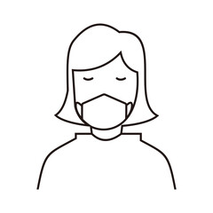 Person in medical face protection mask. Vector icon of a depressed and tired woman wearing a protective surgical mask