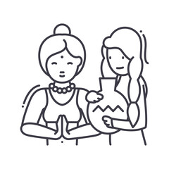 Woman hobbies icon, linear isolated illustration, thin line vector, web design sign, outline concept symbol with editable stroke on white background.