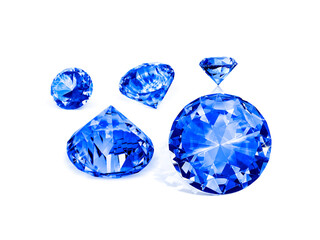 Group dazzling diamond blue on white background