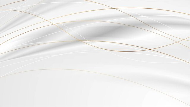 Grey silver smooth waves with curved golden lines abstract motion background. Seamless looping. Video animation Ultra HD 4K 3840x2160