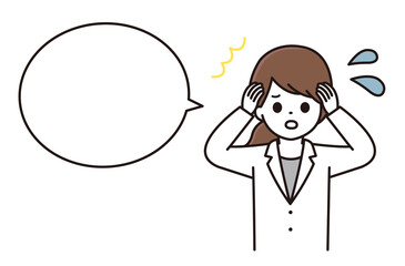 頭を抱える女性薬剤師のイラスト