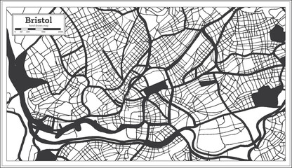 Bristol Great Britain City Map in Black and White Color in Retro Style. Outline Map.